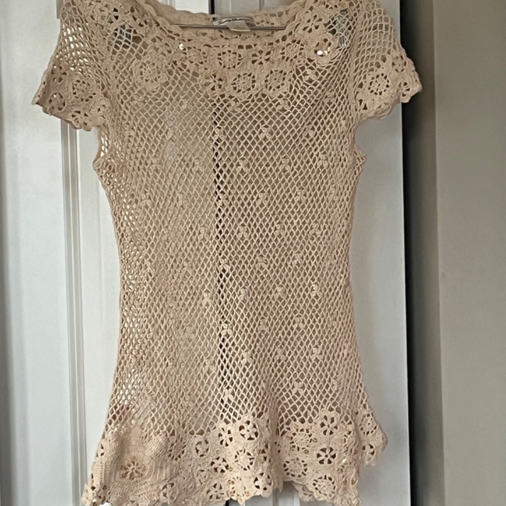 Tommy Bahama see through crochet top XS size 2 with shiny sequins for sparkle